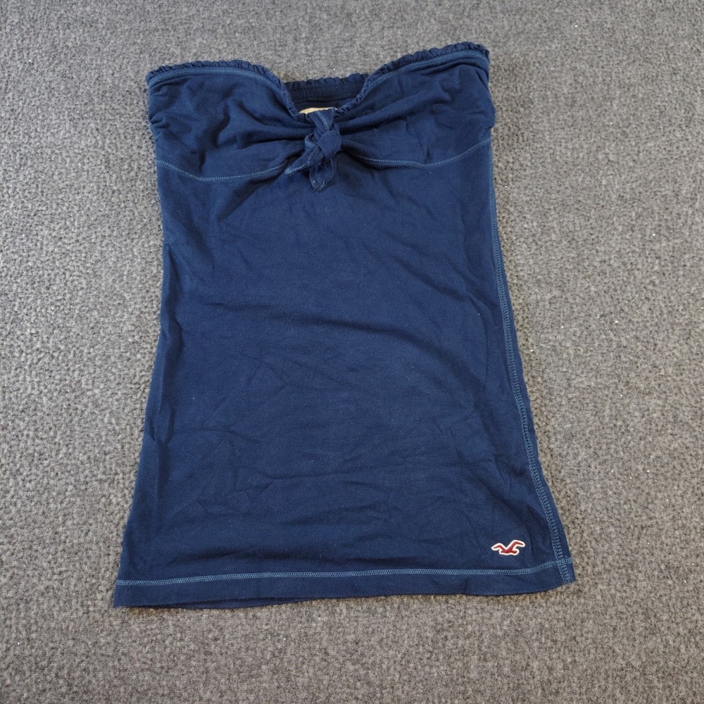 Y2K Hollister Tube Top Womens Small Navy Blue Tie Front Strapless Seagull Logo